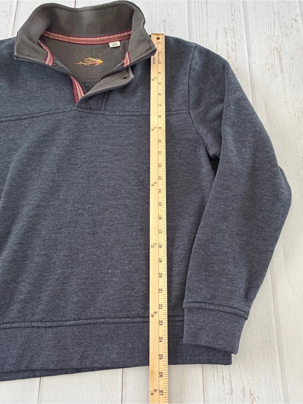 Orvis Men’s Medium Fleece Lined Pullover Sweatshirt Blue Snap Neck Casual